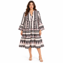 Women’s Black & Blush Geometric Print Tiered Dress 33527