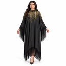 Black & Gold Print Fringe-Trim Kaftan Dress 70234