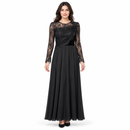 Women’s Black Draped Lace Long-Sleeve Maxi Dress S5082
