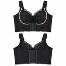 Black Lace Longline Bra with Pink Trim YD14