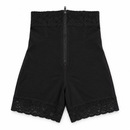 Women’s Black High-Waisted Zip-Front Shaping Shorts with Lace Trim 60256