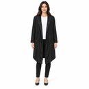 Women’s Black Longline Shawl-Collar Cardigan with Pockets YD79