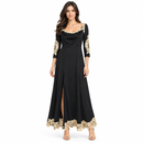 Women’s Black Maxi Dress with Cream Floral Lace Trim YD64