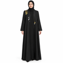 Women’s Black Open-Front Abaya with Metallic Disc Details YD137