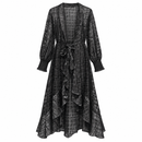 Women’s Black Geometric Ruffle-Front Long Cover-Up YD 134