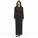 Women’s Black Plissé Long-Sleeve Maxi Dress YD129