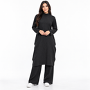Black Ribbed High-Neck Tunic and Wide-Leg Trousers Set 8108
