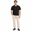 Men’s Black Diamond-Texture Short-Sleeve Button-Up Shirt YD51
