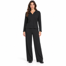 Women’s Black Ribbed Collared Top & Wide-Leg Trousers Set NS56