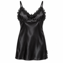 Women’s Black Satin Nightdress with Floral Lace YD92