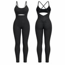 Black Textured Cross-Back Workout Jumpsuit 106650