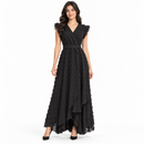 Women’s Black Textured Ruffle-Sleeve Maxi Dress YD124