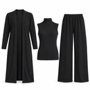 Black Three-Piece Knit Set – Long Cardigan, Sleeveless High-Neck Top & Wide-Leg Trousers NS17