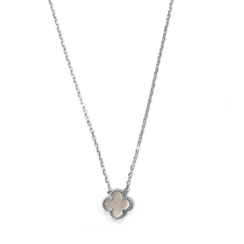 White Silver Single Clover Necklace CN097