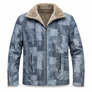 Men’s Blue-Grey Patchwork Print Fleece-Lined Jacket NS38