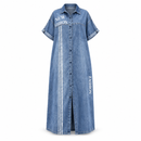 Retro Electronic Print Imitation Denim Dress New Women's Lapel Casual Loose MS011913