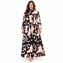 Women’s Black & Blush Pink Abstract Print Long-Sleeve Maxi Dress S45155
