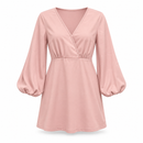 Women’s Blush Pink Wrap-Style Dress with Balloon Sleeves NS14
