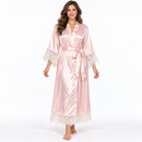 Blush Pink Satin Lace-Trim Long Robe S4643586