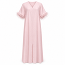 Women’s Blush Pink V-Neck Maxi Dress with Feather-Trim Sleeves YD32