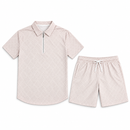 Men’s Light Blush Geometric Half-Zip Polo & Shorts Set YD54