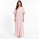 Women’s Blush Pink V-Neck Maxi Dress with Feather-Trim Sleeves YD32