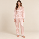 Women’s Blush Pink Satin Pajama Set with White Lace Trim NS140