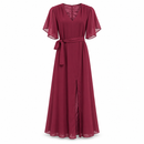 Women’s Burgundy V-Neck Belted Maxi Dress YD01