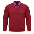 Men’s Burgundy V-Neck Pullover with Contrast Shirt Collar NS94