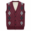 Men’s Burgundy Argyle Button-Front Knitted Vest NS39