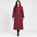 Burgundy Long Coat with Contrast Piping YD104
