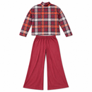 Women’s Plaid Mock-Neck Top & Burgundy Flared Trousers Set NS141