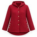 Women’s Burgundy Quilted Hooded Button-Front Jacket NS122