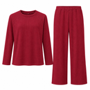 Burgundy Ribbed Knit Top and Trousers Two-Piece Set YD108
