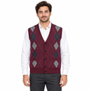 Men’s Burgundy Argyle Button-Front Knitted Vest NS39