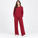Burgundy Ribbed Knit Top and Trousers Two-Piece Set YD108