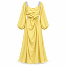 Women’s Butter Yellow Ruched Maxi Dress with Silver Shoulder Straps 41748