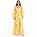 Women’s Butter Yellow Ruched Maxi Dress with Silver Shoulder Straps 41748
