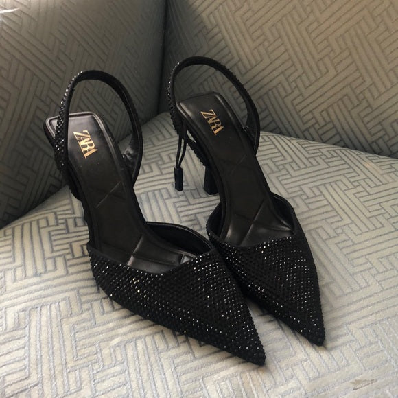 Zara black strap bedazzled heel sandals S4810269 - TUZZUT Qatar Online Shopping