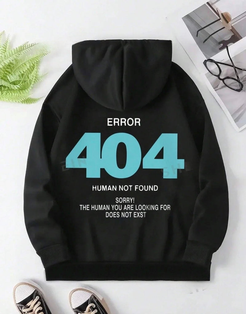 Error 404 Printed - Women's Black Hoodie Y0126 - TUZZUT Qatar Online Shopping