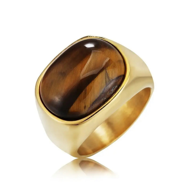 Classic Style Tiger Eye Stone Men's Titanium Steel Ring S4502939 - TUZZUT Qatar Online Shopping