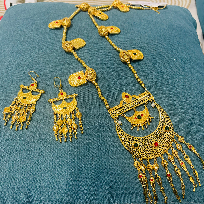 Womens Gold Color Long Length Necklace And Earrings S4498765 - TUZZUT Qatar Online Shopping