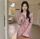 V-neck Long Sleeve Chiffon Floral Print Dress Women's 554572 - TUZZUT Qatar Online Shopping