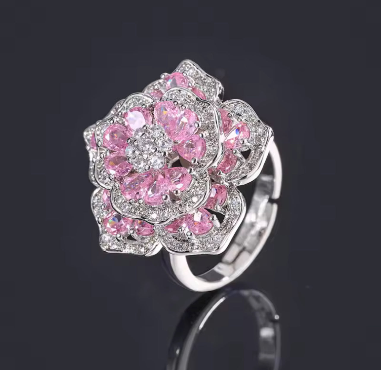 Inlaid Diamond Flower Belt Bracelet Pink Zircon Camellia Ring S4976227 Inlaid Diamond Flower Belt Bracelet Pink Zircon Camellia Ring S4976227