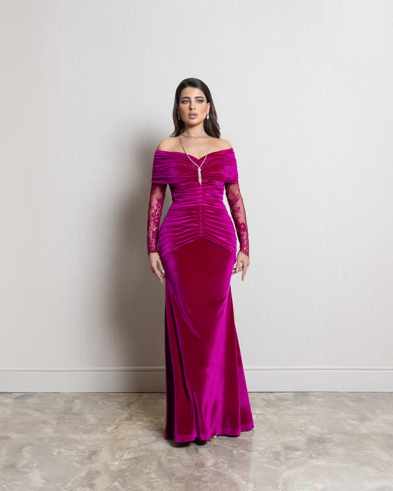 Evening Dress Long Sleeves Velvet Feather Mermaid Women's Prom Dresses S5087140 - TUZZUT Qatar Online Shopping