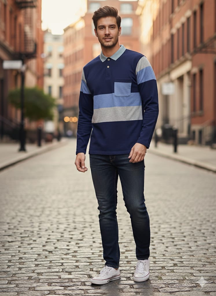Men's Long Sleeve Shirt Casual Cotton Patchwork Collared Shirt 25786