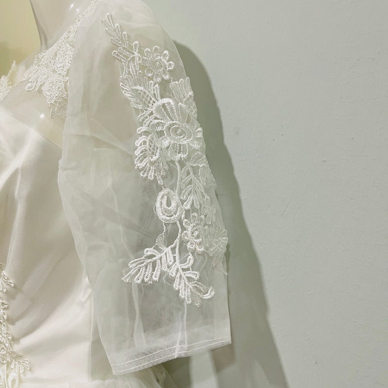 Brides Ball Gowns Lace Embroidery Half Sleeve Fashion Classic V Neck Wedding Dresses S47435 - TUZZUT Qatar Online Shopping