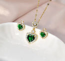 Green Heart Shaped Necklace And Earring Set S3589 - TUZZUT Qatar Online Shopping