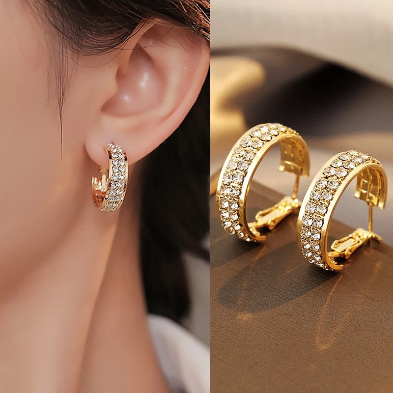 Classic Copper Alloy Zirconium Drill Metal Hoop Earrings For Woman S4630885 - TUZZUT Qatar Online Shopping