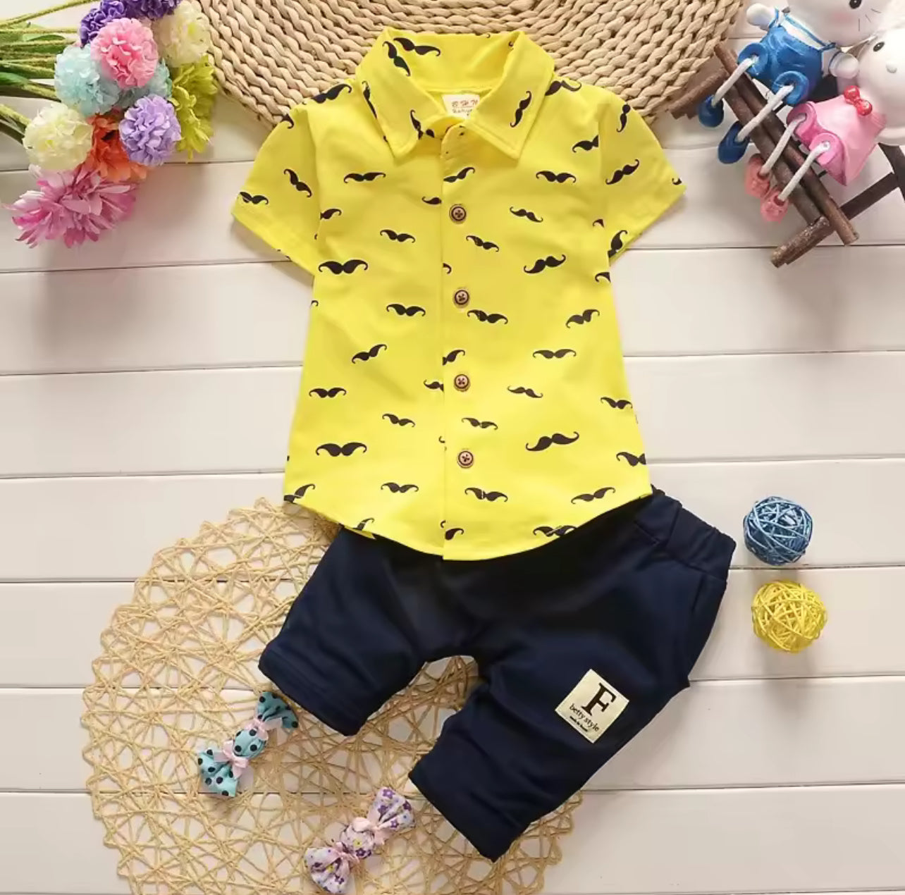 Children's Printed Short Sleeve Collared Shirt Set 549593 Children's Printed Short Sleeve Collared Shirt Set 549593